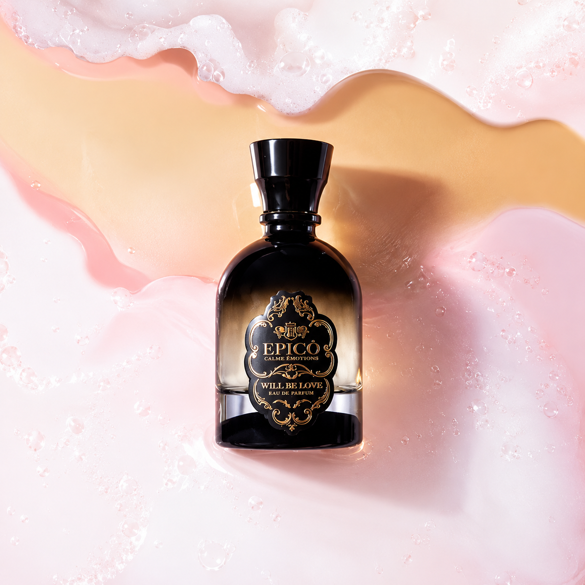 Will Be Love d'Epicò, eau de parfum 100 ml, flacon en mise en scène.