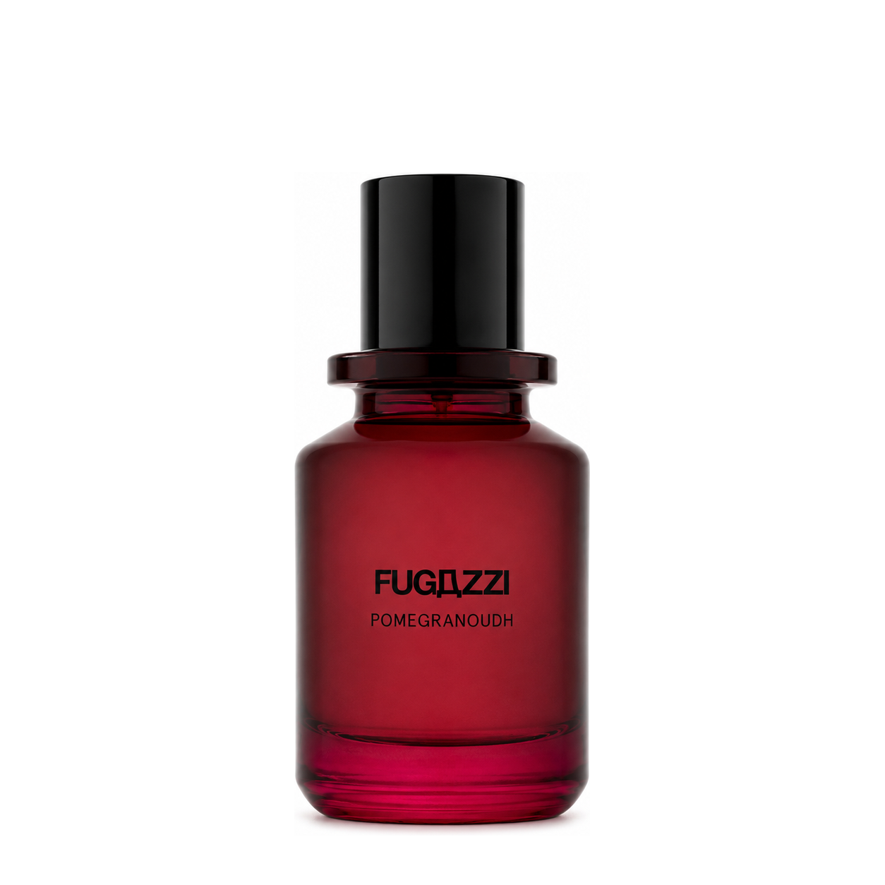 Pomegranoudh de Fugazzi, extrait de parfum 50 ml, flacon de face sur fond blanc.