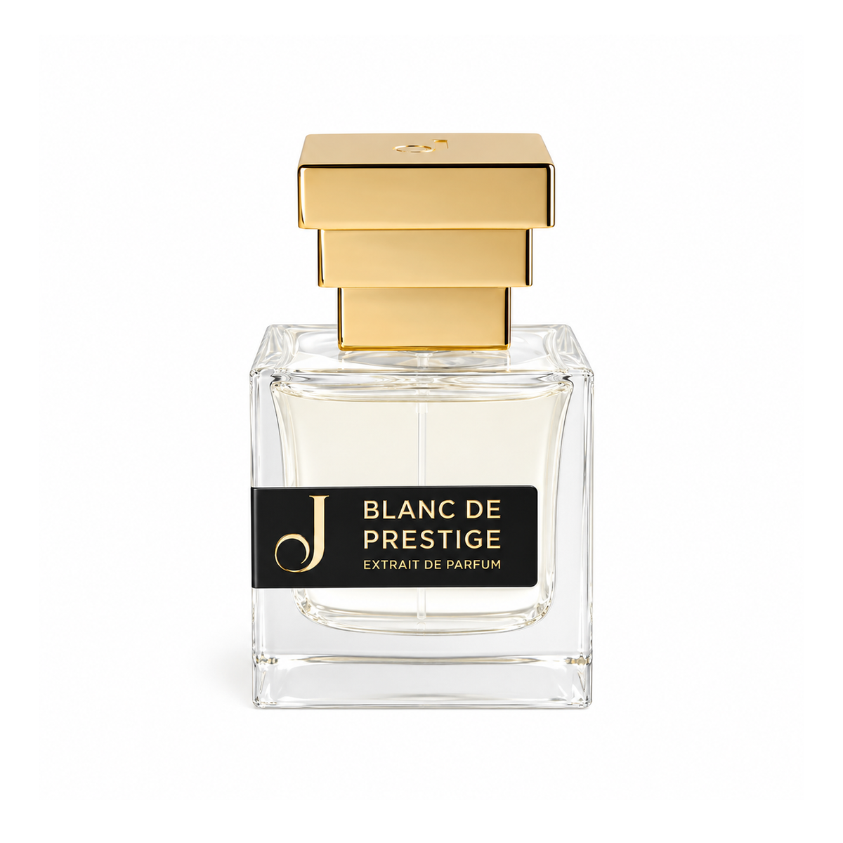 Blanc Prestige de Jupilò, extrait de parfum 50 ml, flacon de face sur fond blanc.