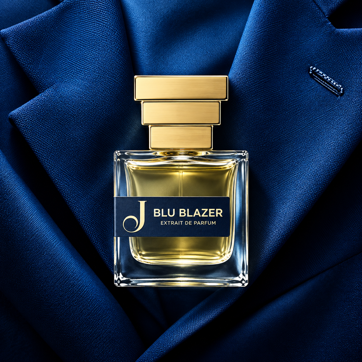 Blu Blazer de Jupilò, extrait de parfum, mise en scène du flacon.