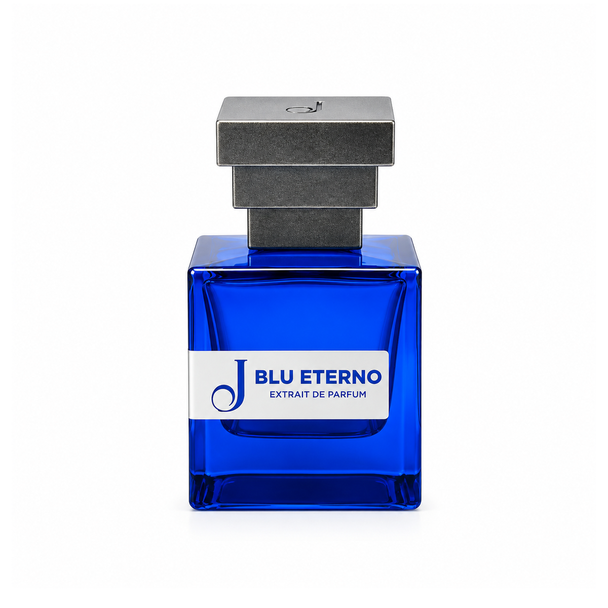 Blu Eterno de Jupilò, extrait de parfum 50 ml, flacon de face sur fond blanc.