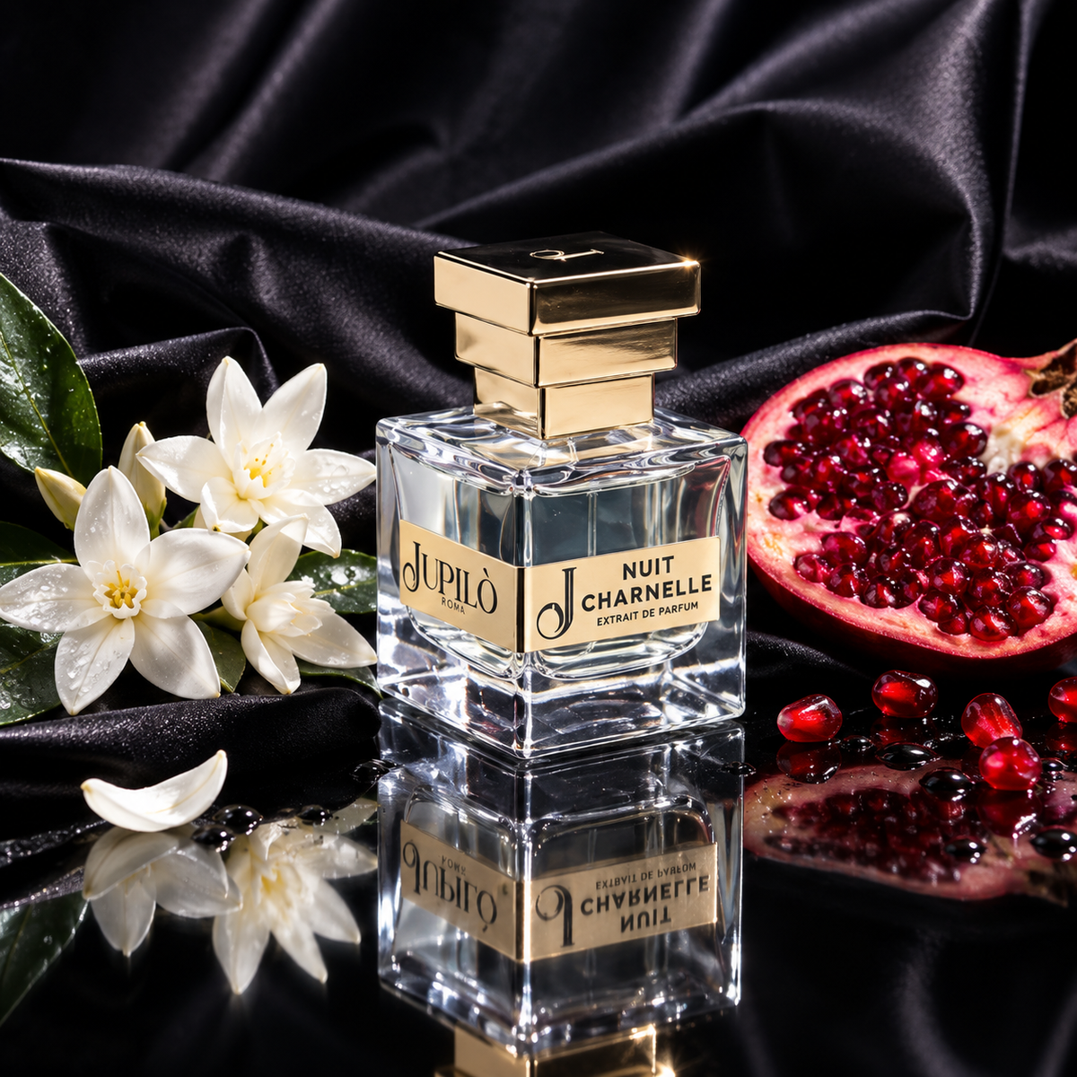 Nuit Charnelle de Jupilò, extrait de parfum, mise en scène du flacon.