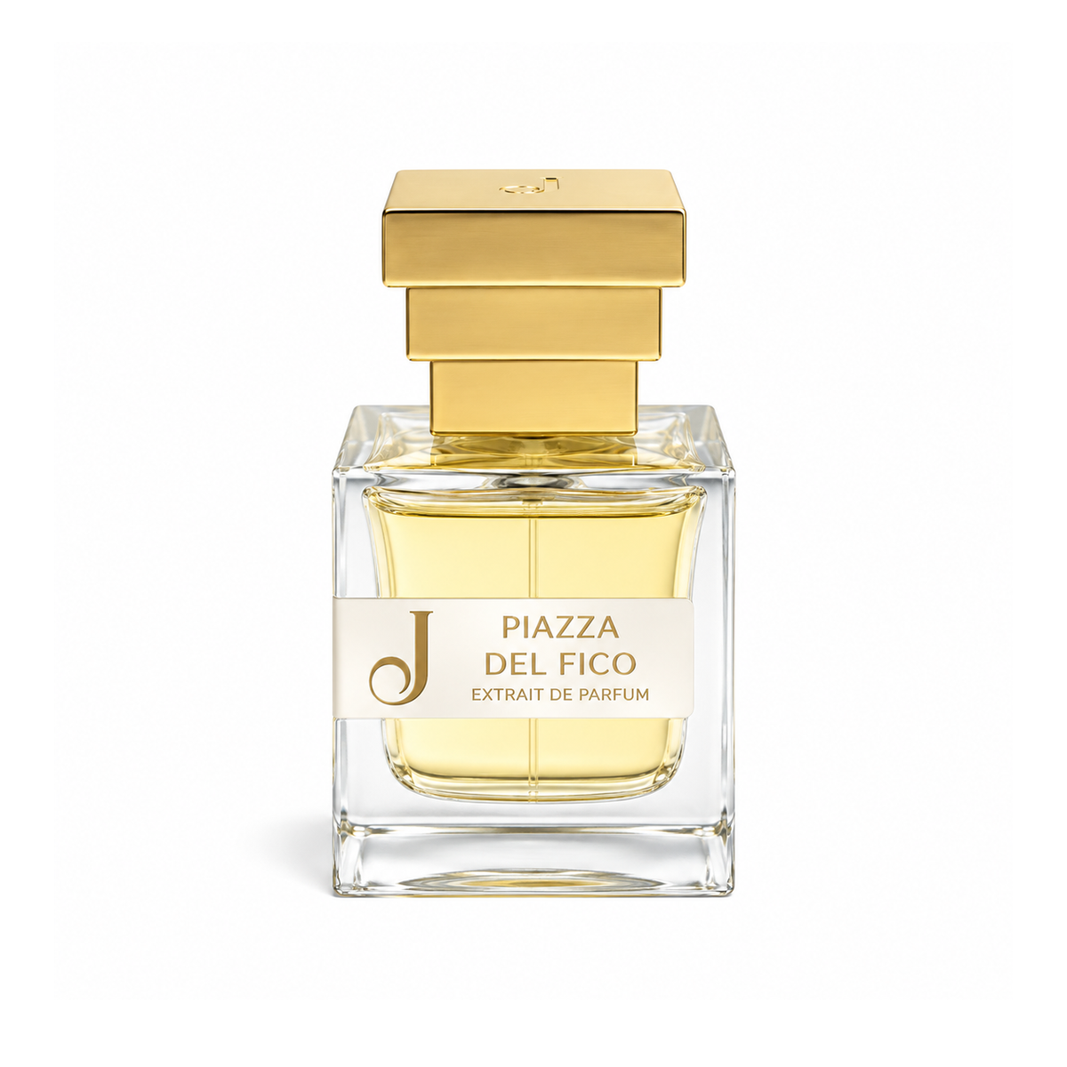 Piazza del Fico de Jupilò, extrait de parfum 50 ml, flacon de face sur fond blanc.