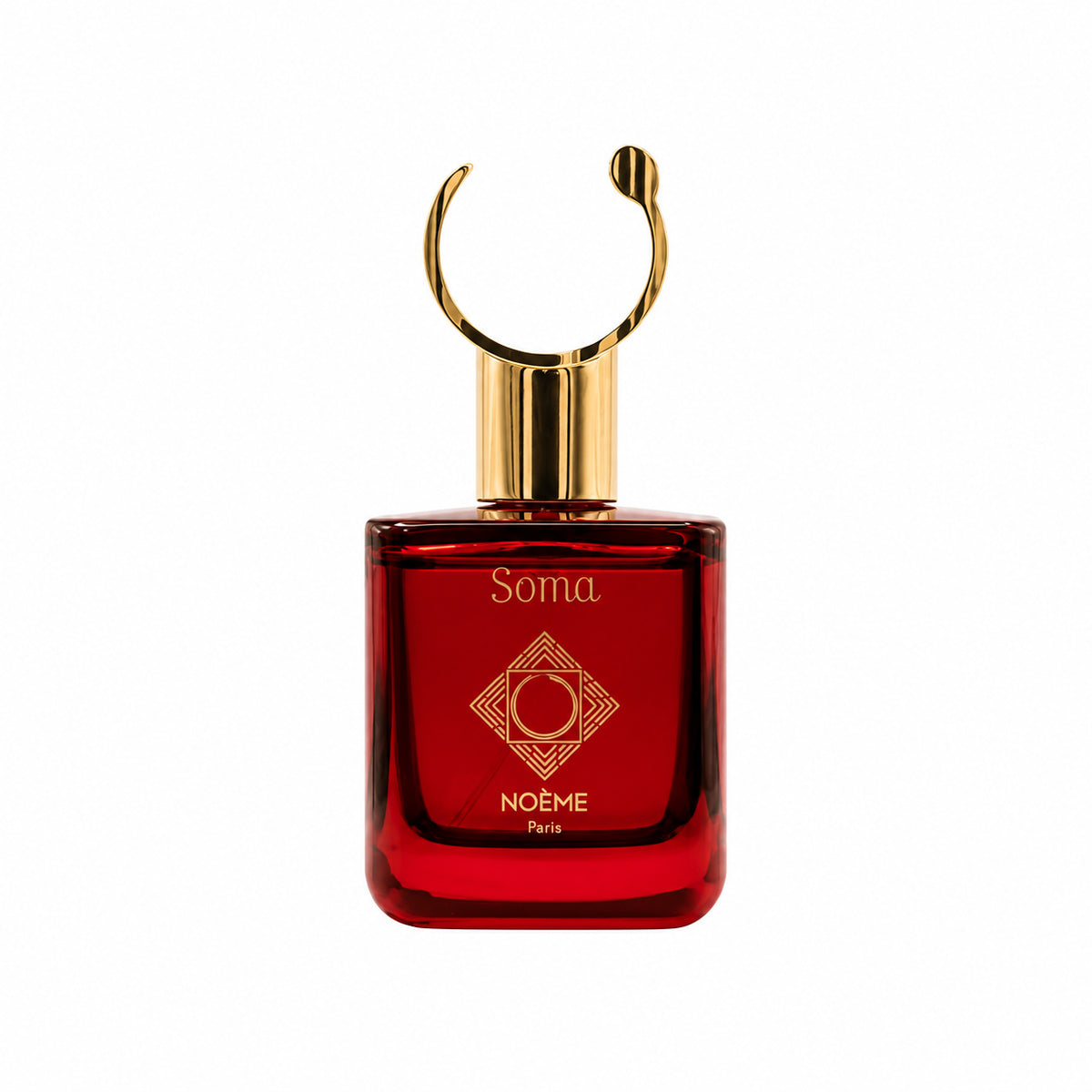 Soma de Noème Paris, eau de parfum 100 ml, flacon rouge de face sur fond blanc.