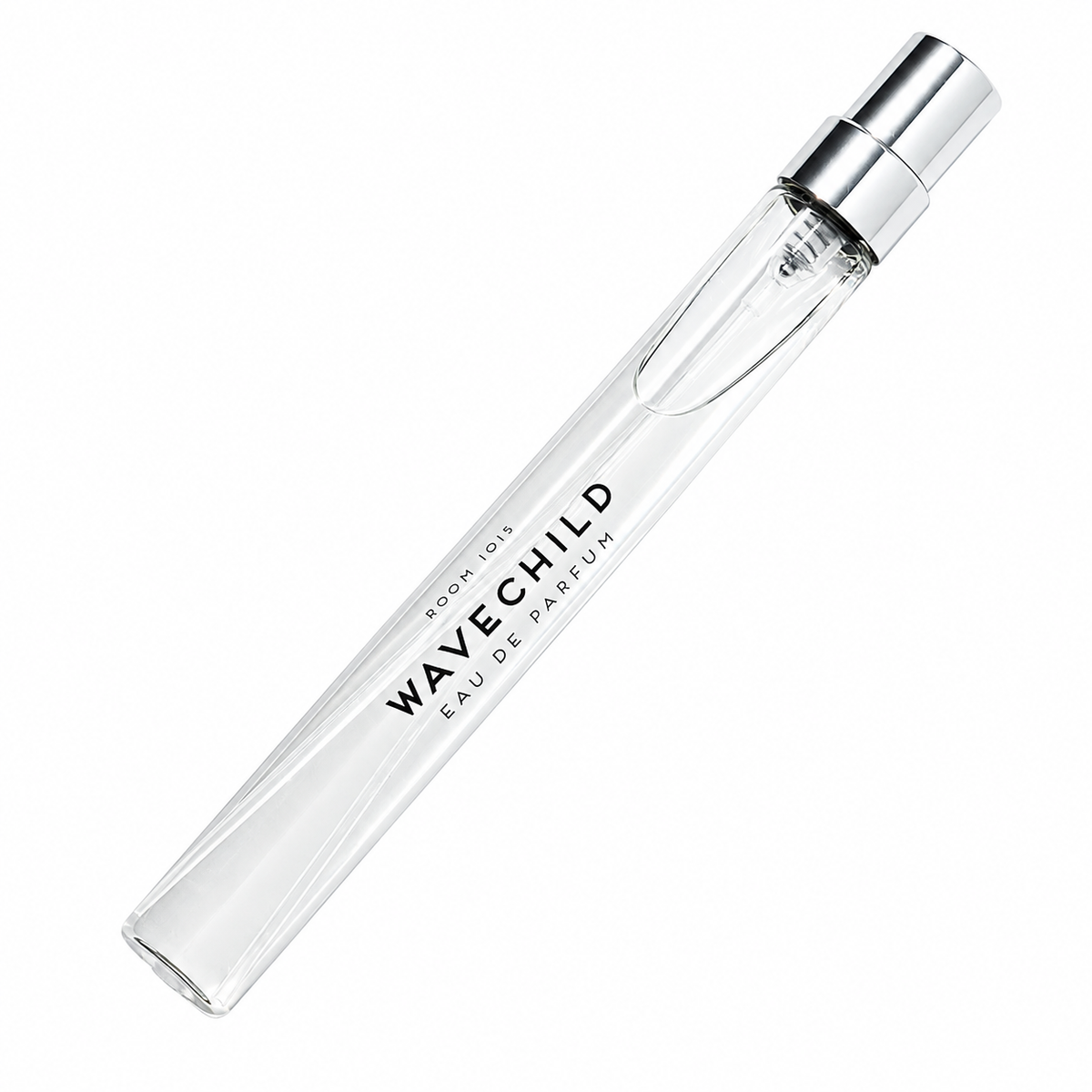 Wavechild de ROOM 1015, eau de parfum 10 ml, flacon de face sur fond blanc.