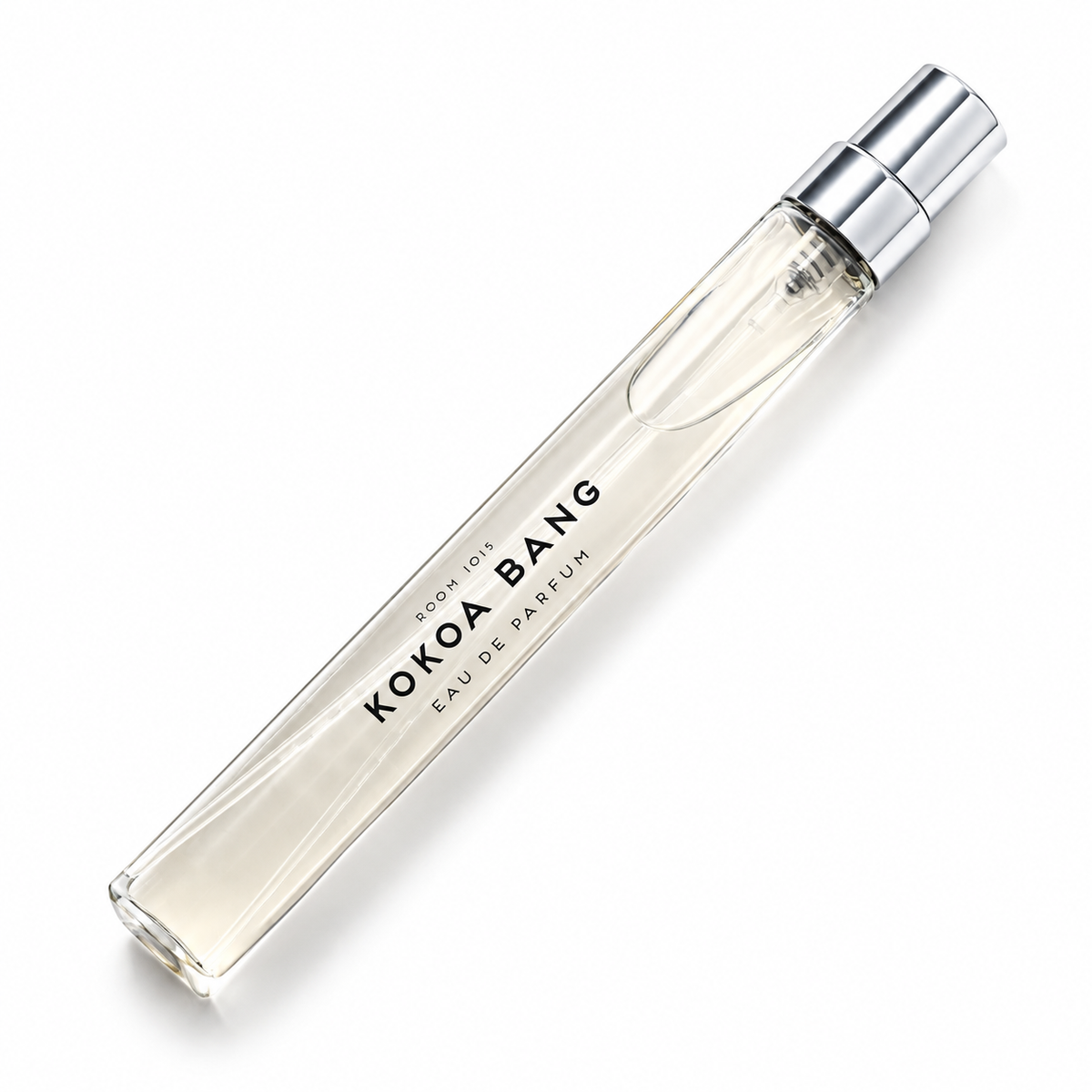Kokoa Bang de Room 1015, eau de parfum 10 ml, vaporisateur de voyage sur fond blanc.