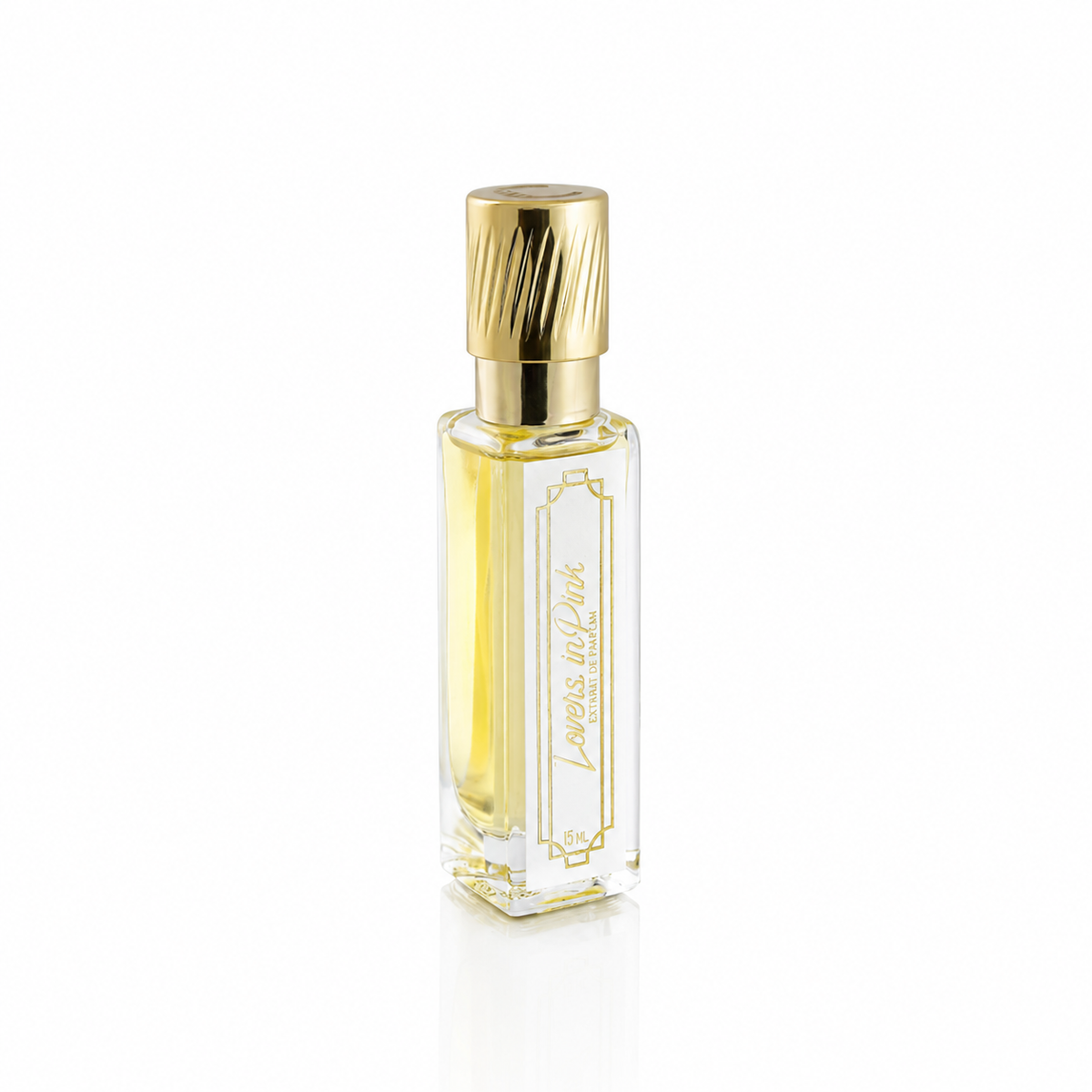 Lovers in Pink de Cherigan, extrait de parfum 15 ml, flacon applicateur de face sur fond blanc.