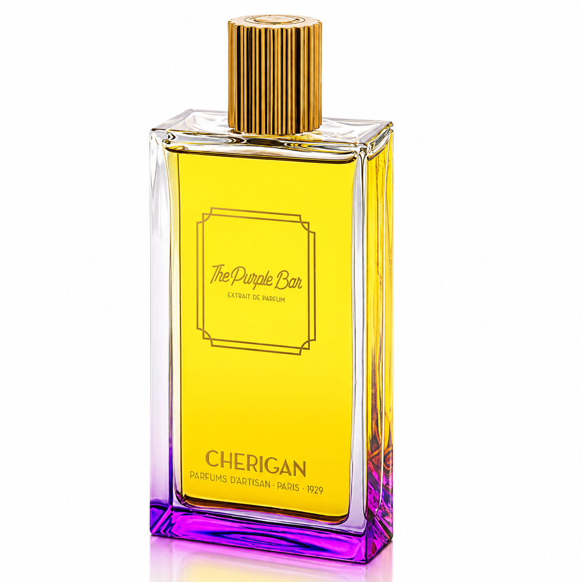 The Purple Bar de Cherigan, extrait de parfum 100 ml, flacon de face sur fond blanc.