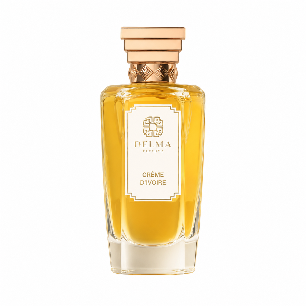 Crème d'Ivoire de Delma Parfums, extrait de parfum 100 ml, flacon de face sur fond blanc.