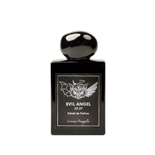 Evil Angel de Lorenzo Pazzaglia, extrait de parfum 50 ml, flacon de face sur fond blanc.