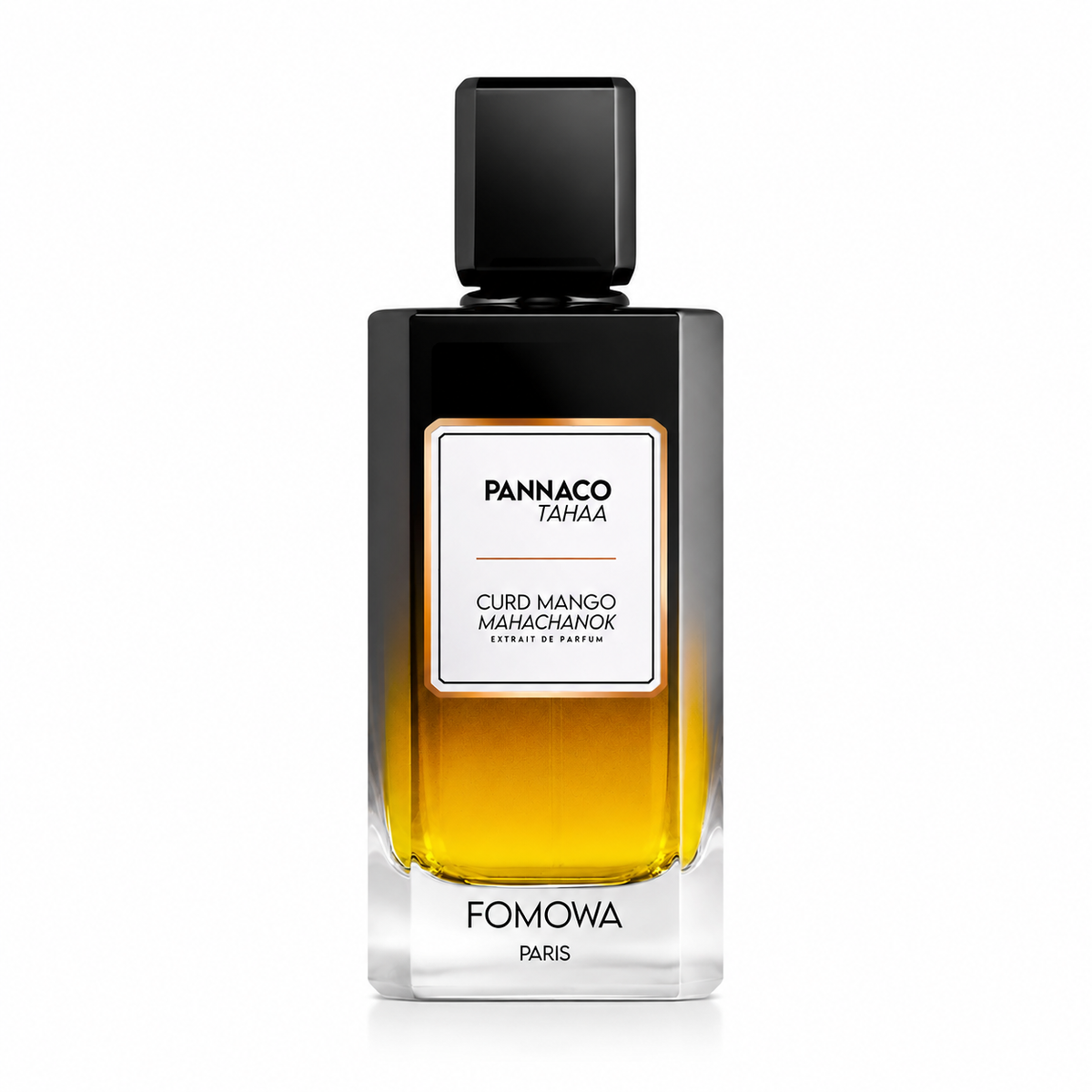 Pannaco Tahaa de Fomowa Paris, extrait de parfum 100 ml, flacon de face sur fond blanc.