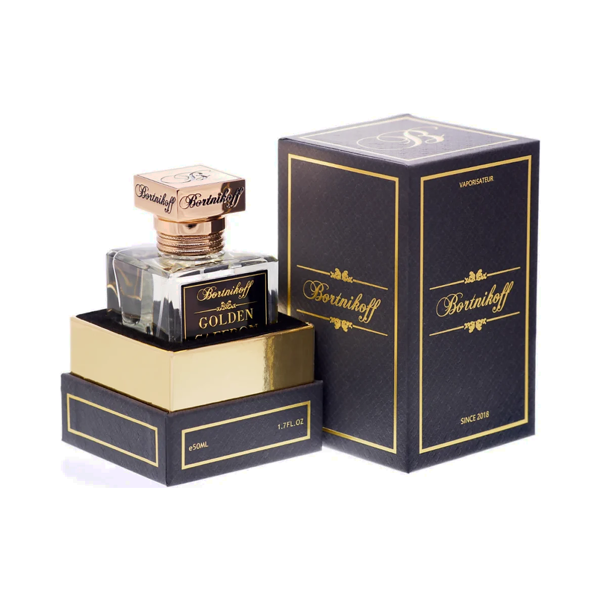 Flacon et coffret d'extrait de parfum Bortnikoff Golden Saffron 50 ml