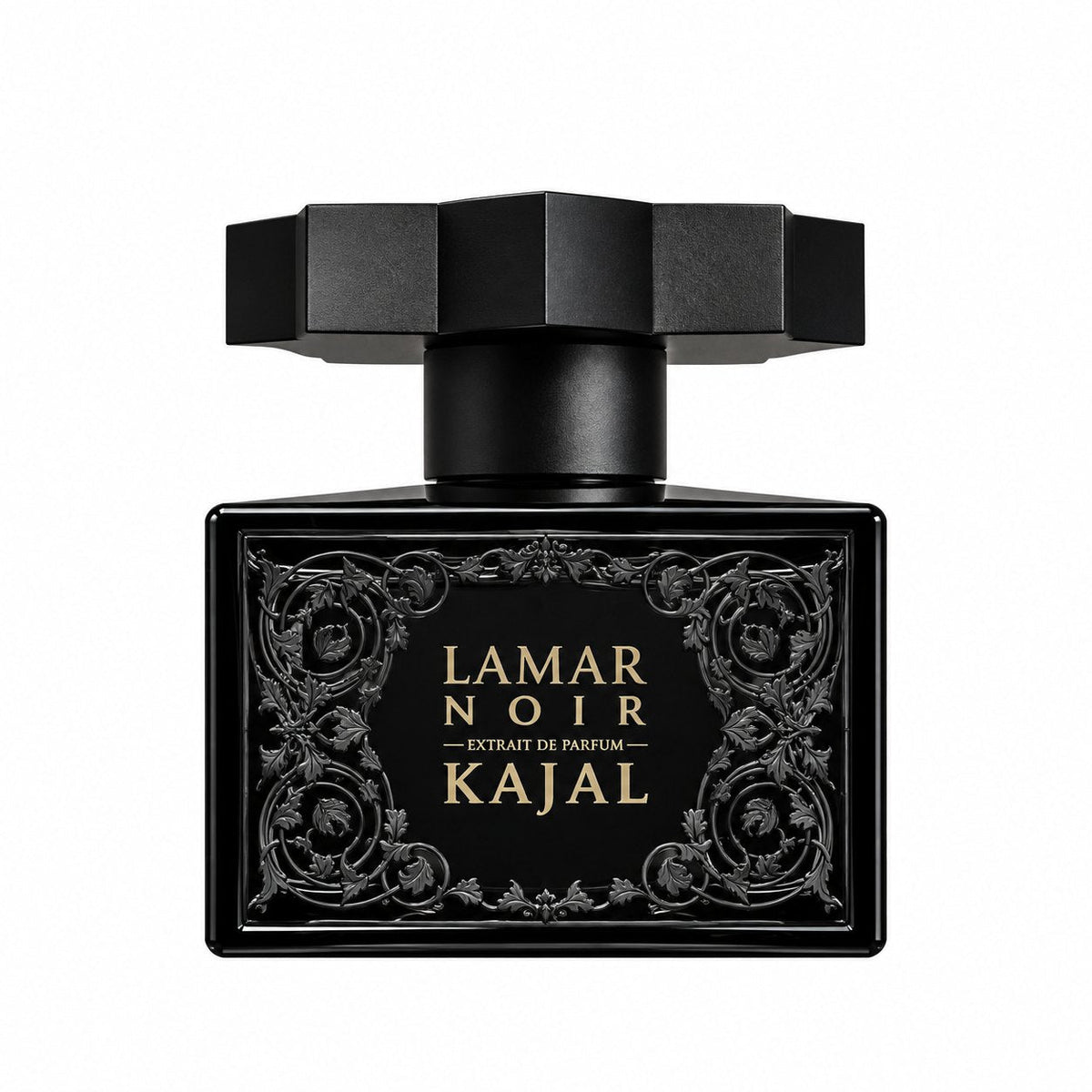 Lamar Noir de Kajal, extrait de parfum 100 ml, flacon noir de face sur fond blanc.