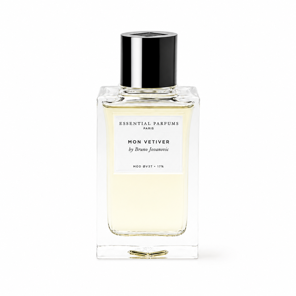 Mon Vetiver d'Essential Parfums, eau de parfum 100 ml, flacon de face sur fond blanc.
