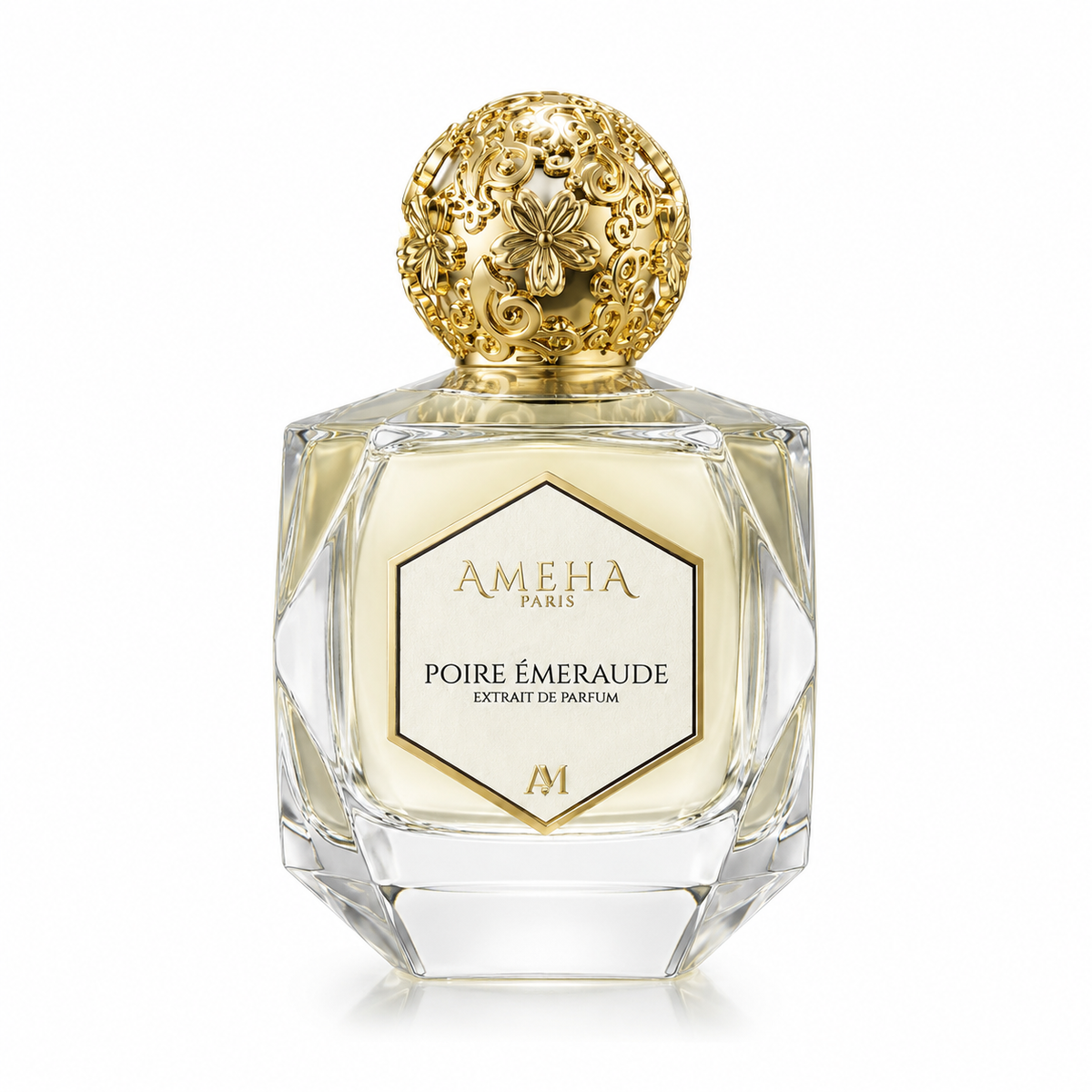 Poire Émeraude d'AMEHA Paris, extrait de parfum 100 ml, flacon de face sur fond blanc.