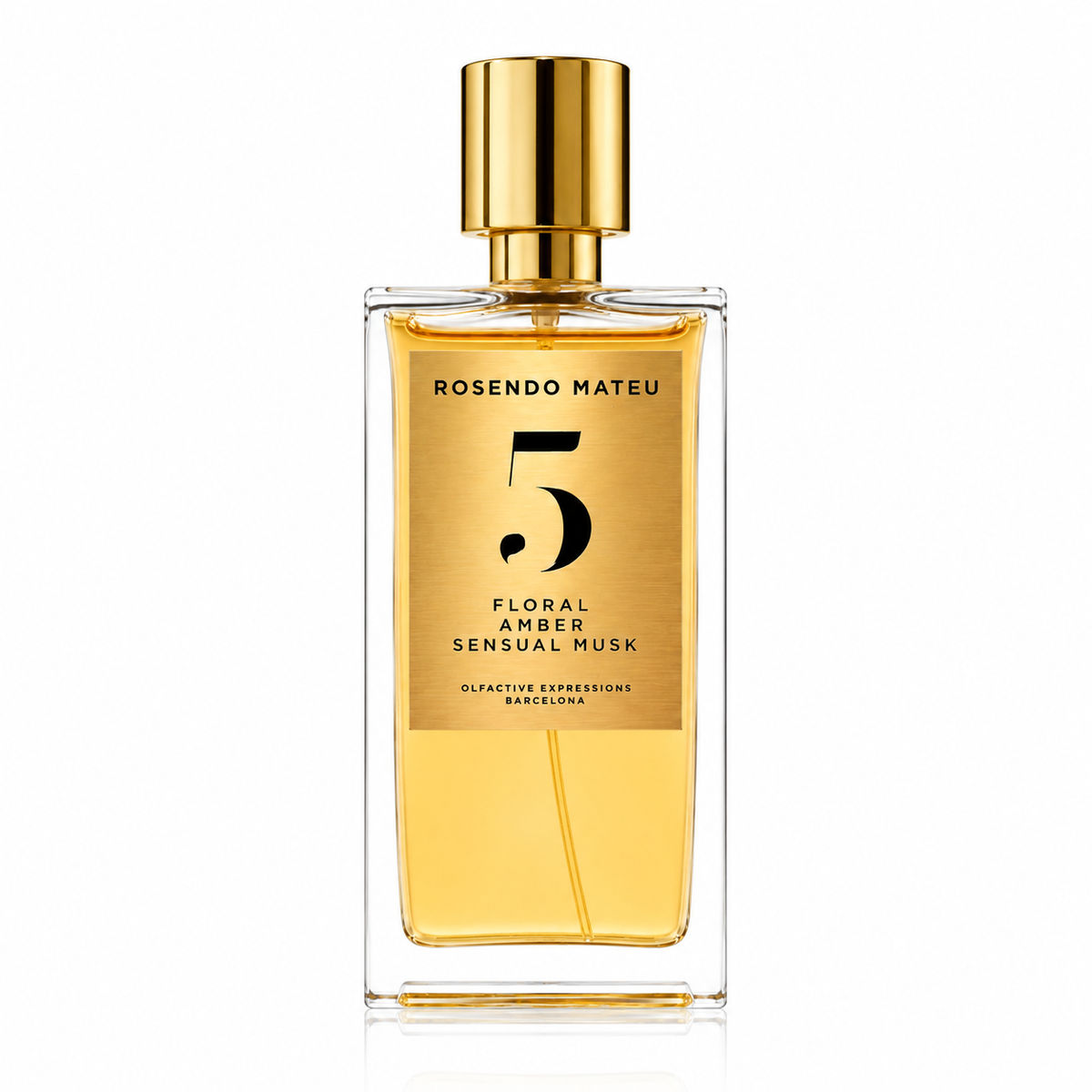 N°5 de Rosendo Mateu, eau de parfum 50 ml, flacon de face sur fond blanc.