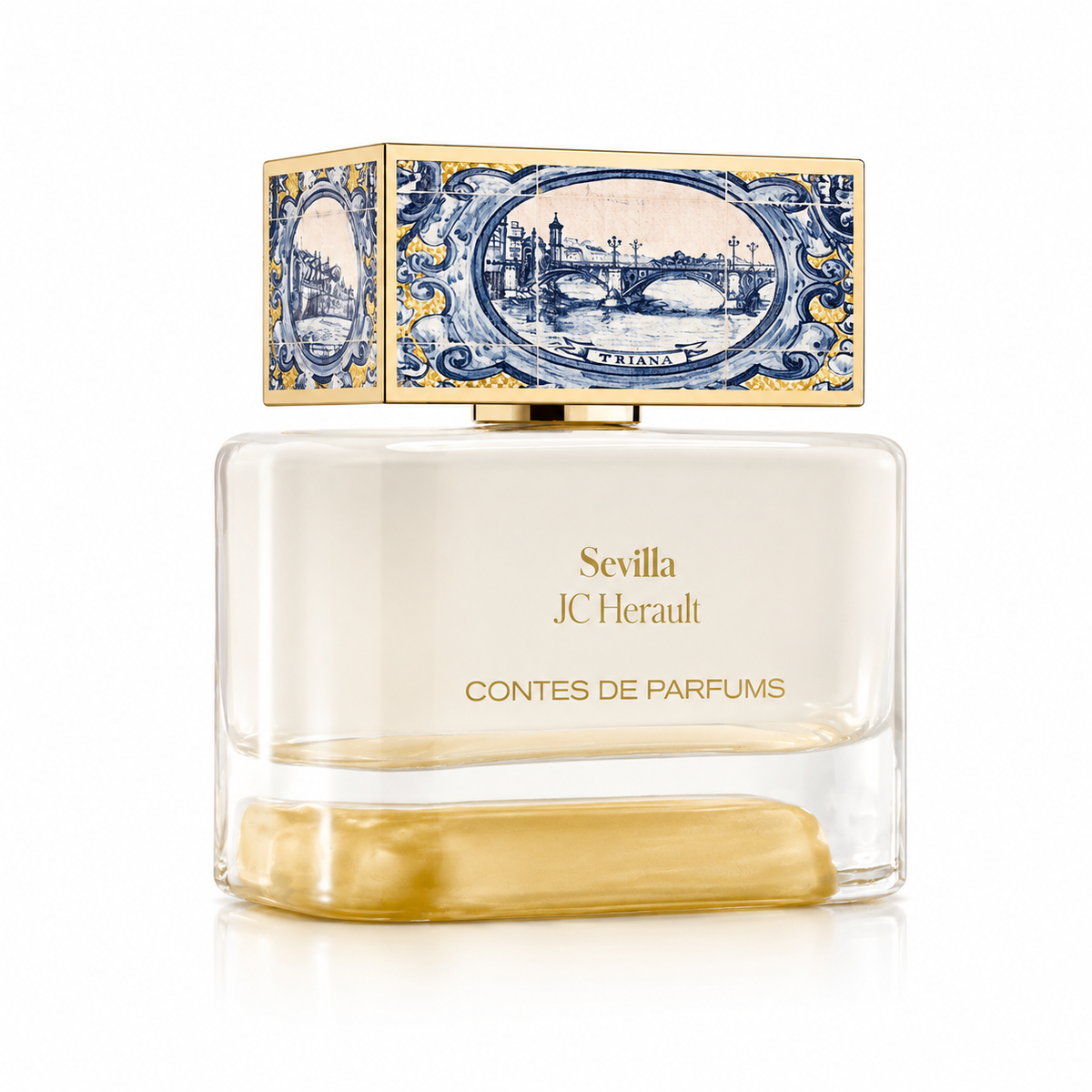 Sevilla de Contes de Parfums, eau de parfum 100 ml, flacon de face sur fond blanc.
