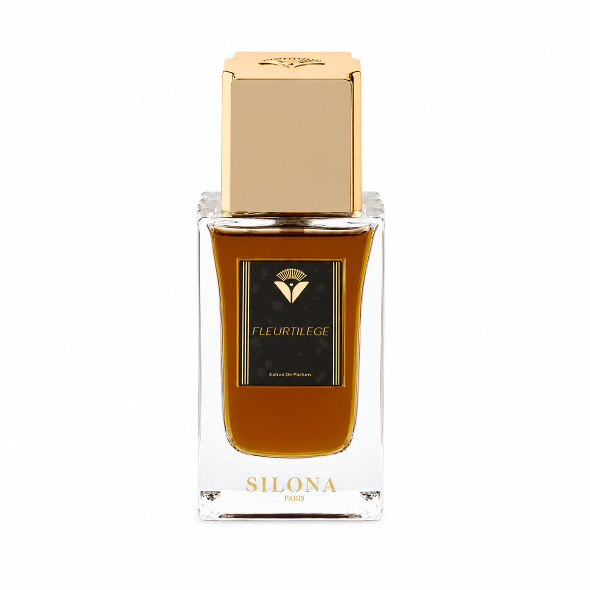 Flacon Fleurtilège de Silona, extrait de parfum sur fond blanc.