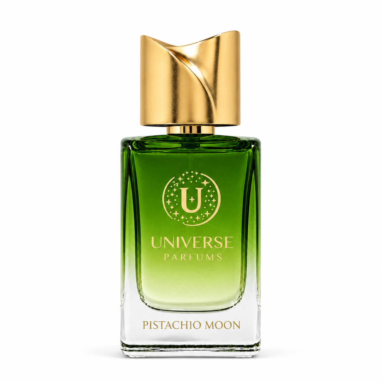 Pistachio Moon d'Universe Parfums, extrait de parfum 50 ml, flacon de face sur fond blanc.