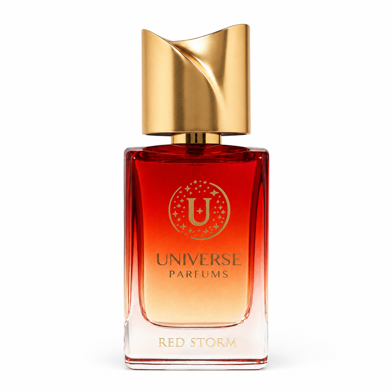 Red Storm d'Universe Parfums, extrait de parfum 50 ml, flacon de face sur fond blanc.