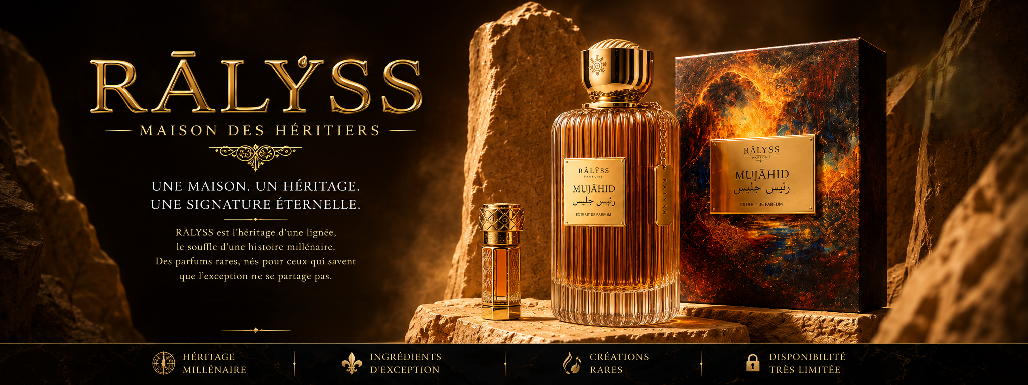 Bannière Ralyss Maison des Héritiers, maison française de parfumerie de niche, format large pour la page d'accueil.