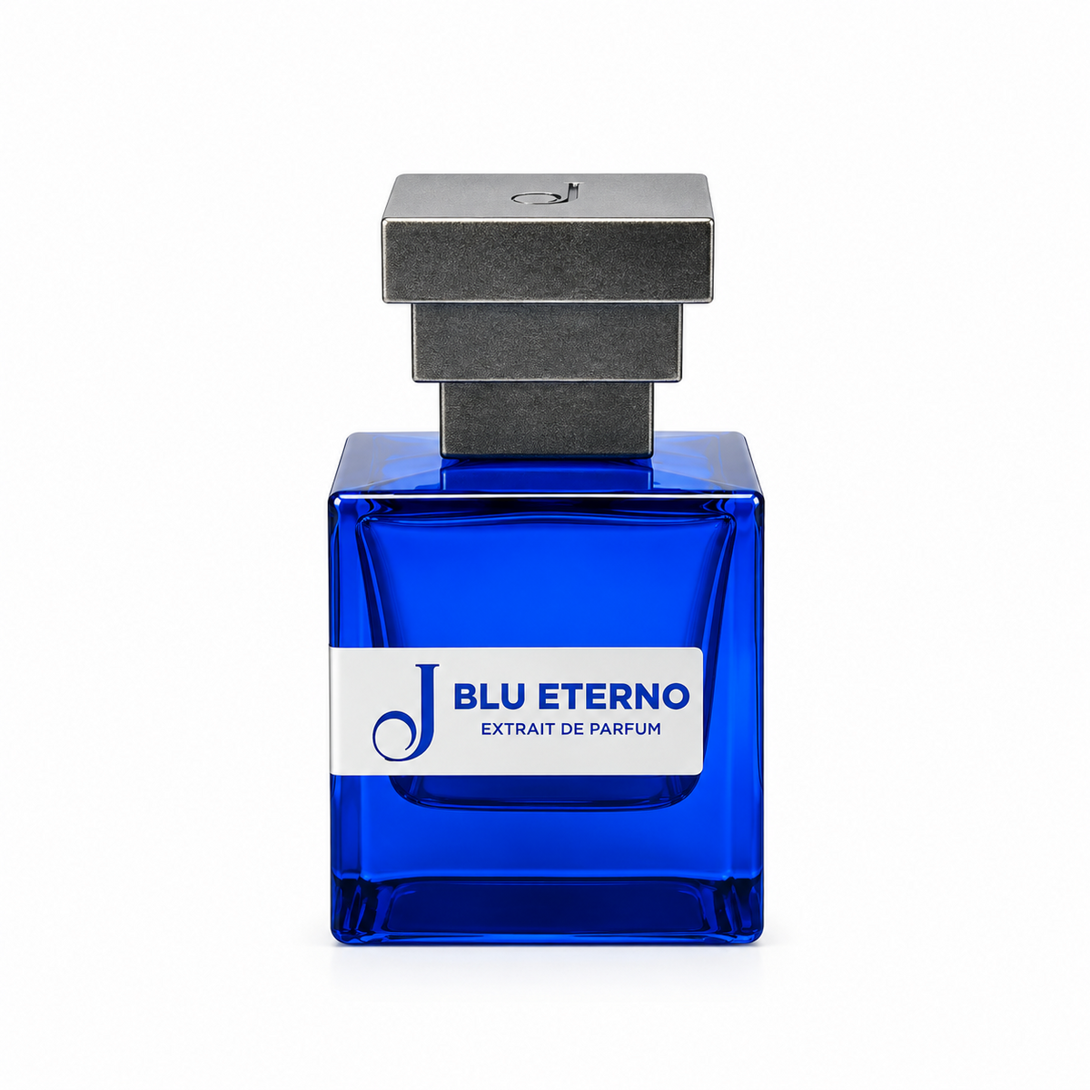 Blu Eterno de Jupilò, extrait de parfum 50 ml, flacon de face sur fond blanc.