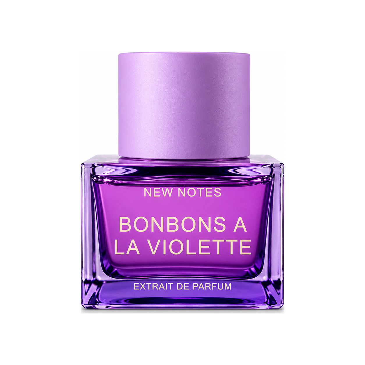 Bonbons à la Violette de New Notes, extrait de parfum 50 ml, flacon de face sur fond blanc.