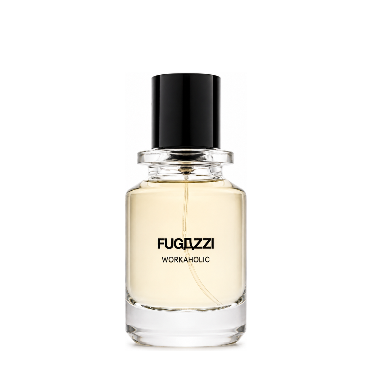 Workaholic de Fugazzi, extrait de parfum 50 ml, flacon de face sur fond blanc.