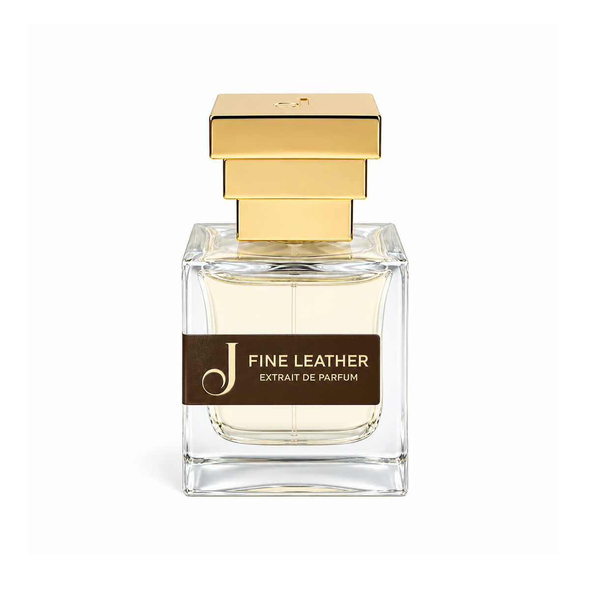 Fine Leather de Jupilò, extrait de parfum 50 ml, flacon de face sur fond blanc.