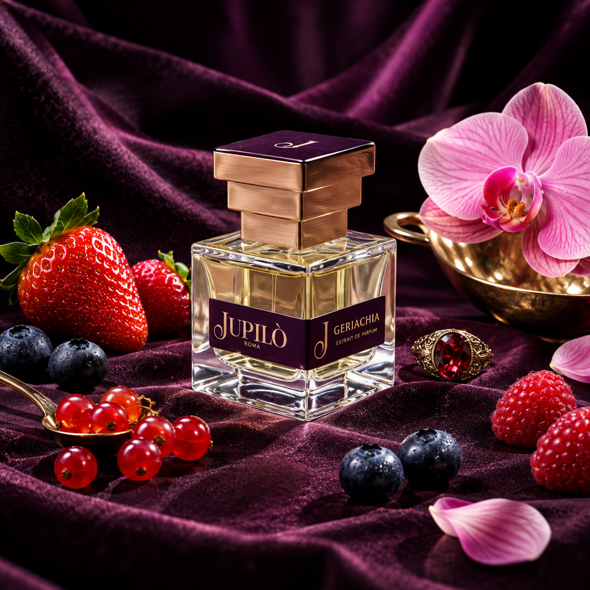 Grenache de Jupilò, extrait de parfum, mise en scène du flacon.