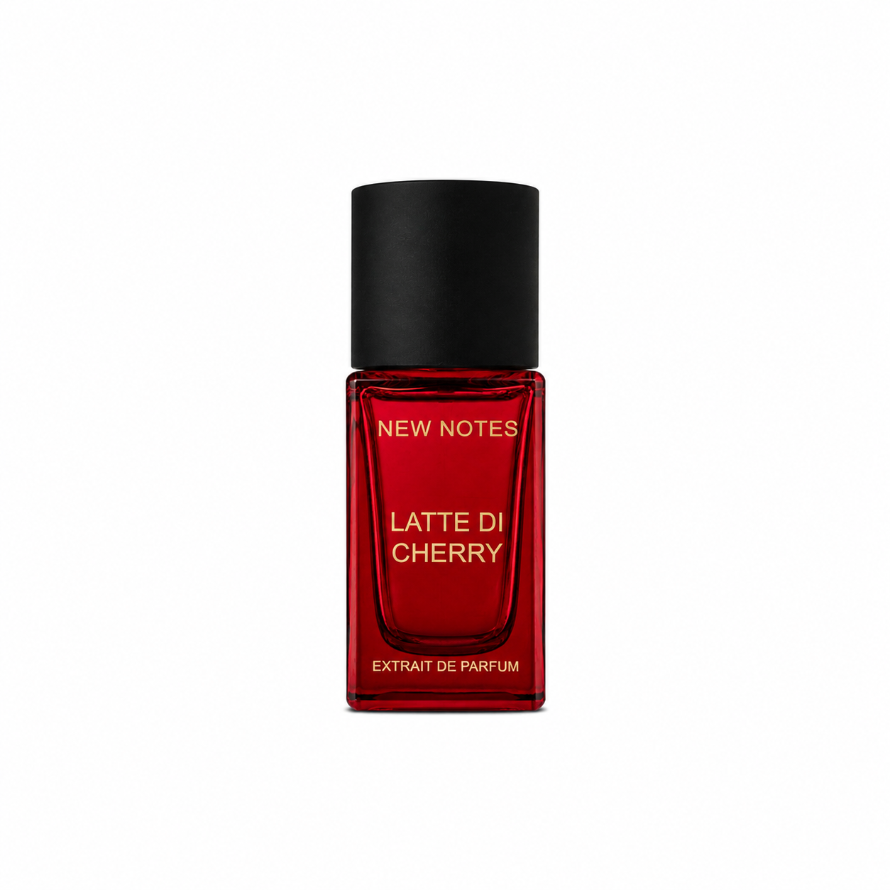 Latte di Cherry de New Notes, extrait de parfum 15 ml, flacon de face sur fond blanc.