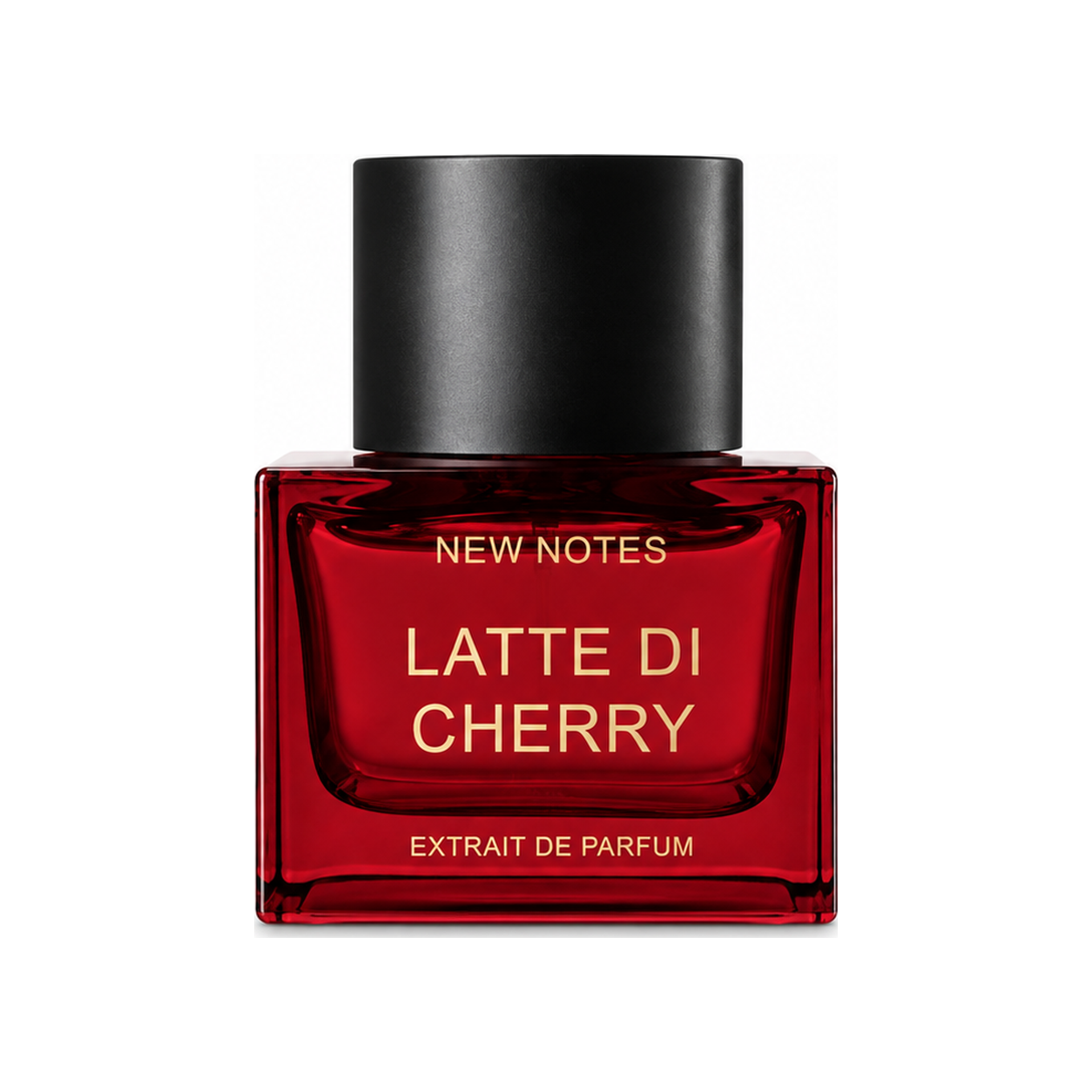 Latte di Cherry de New Notes, extrait de parfum 50 ml, flacon de face sur fond blanc.