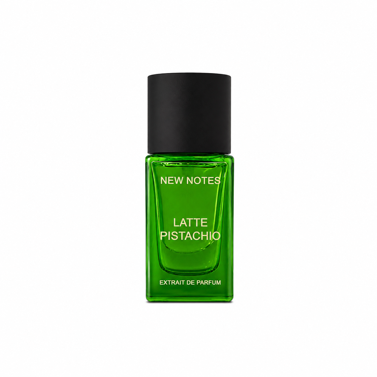 Latte Pistachio de New Notes, extrait de parfum 15 ml, flacon de face sur fond blanc.
