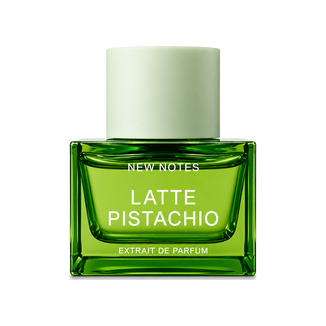 Latte Pistachio de New Notes, extrait de parfum 50 ml, flacon de face sur fond blanc.