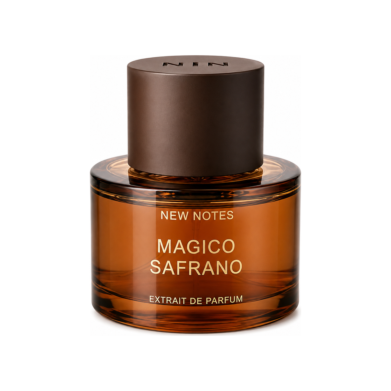 Magico Safrano de New Notes, extrait de parfum 60 ml, flacon de face sur fond blanc.
