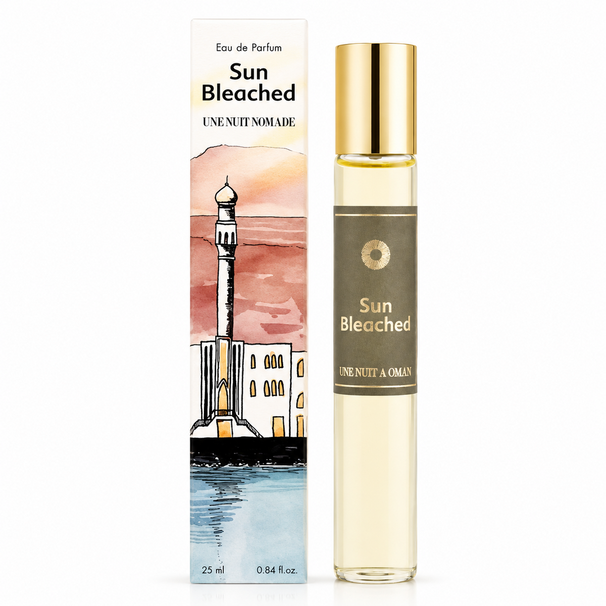 Sun Bleached d'Une Nuit Nomade, eau de parfum 25 ml, flacon de face sur fond blanc.