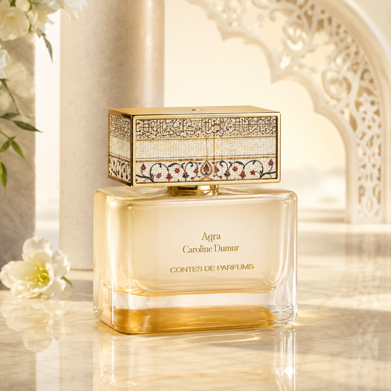 Agra Contes de Parfums 100 ml eau de parfum dans un décor inspiré de l’architecture moghole baigné de lumière dorée