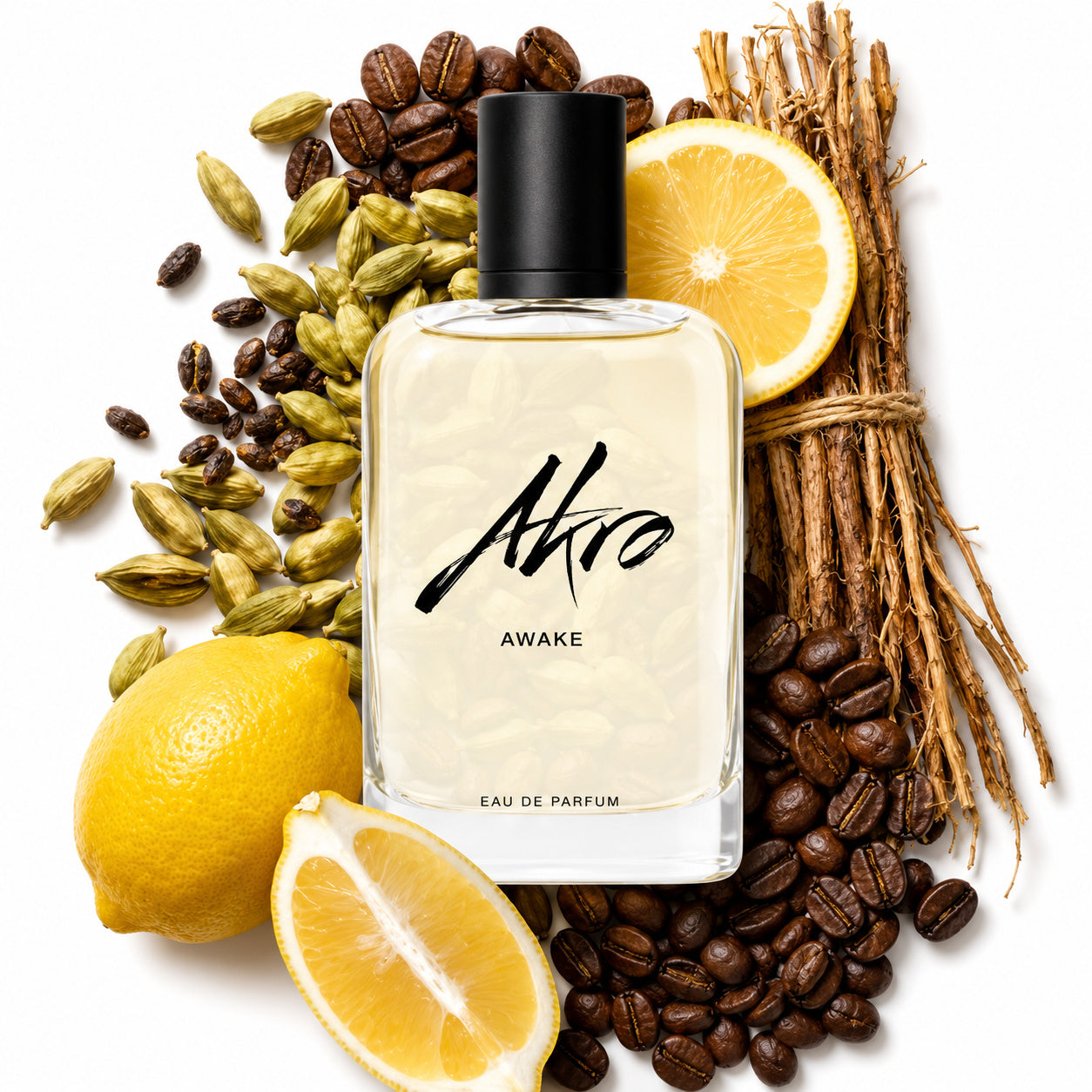 Awake d'Akro, eau de parfum 100 ml, visuel artistique de la maison.