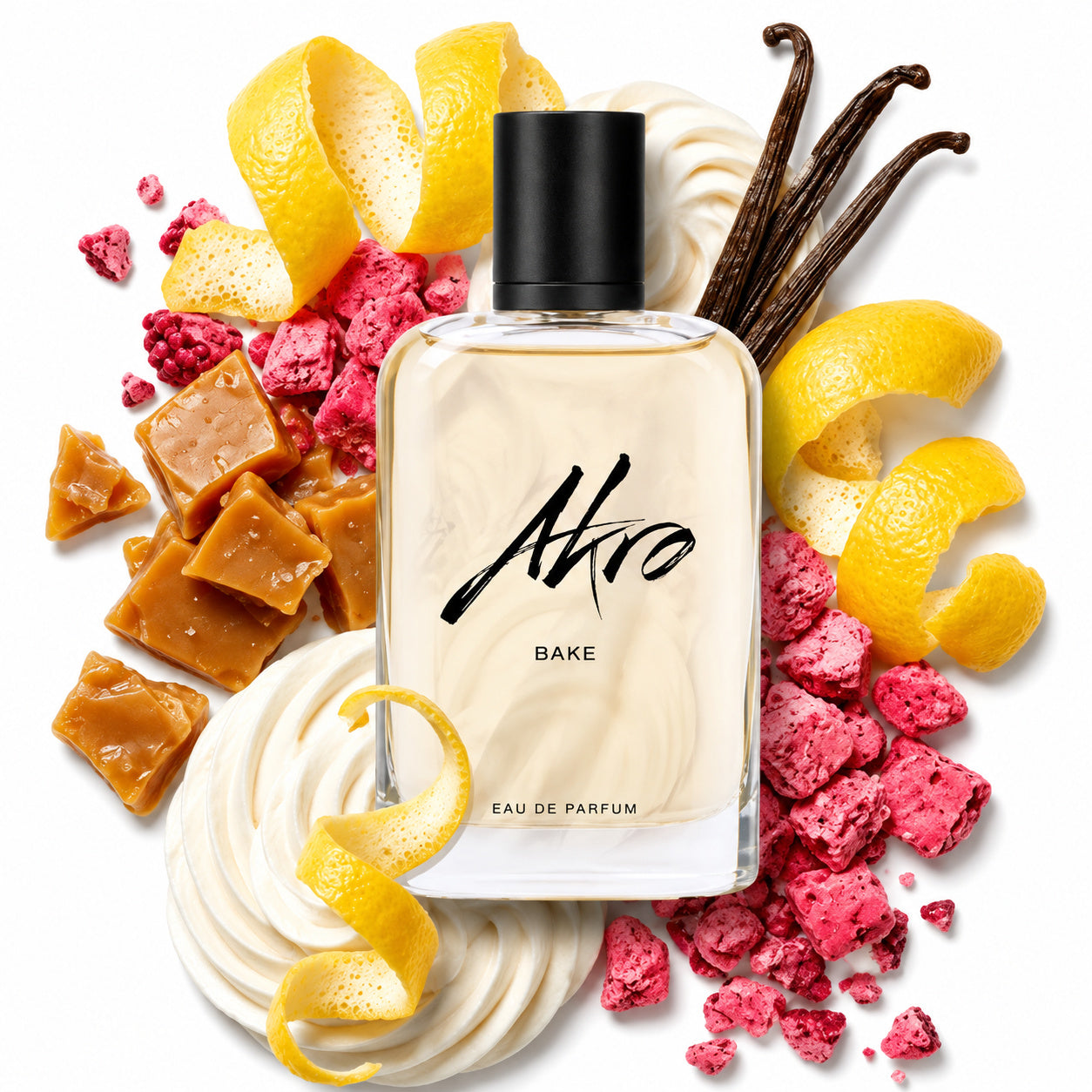 Bake d'Akro, eau de parfum 100 ml, visuel artistique de la maison.