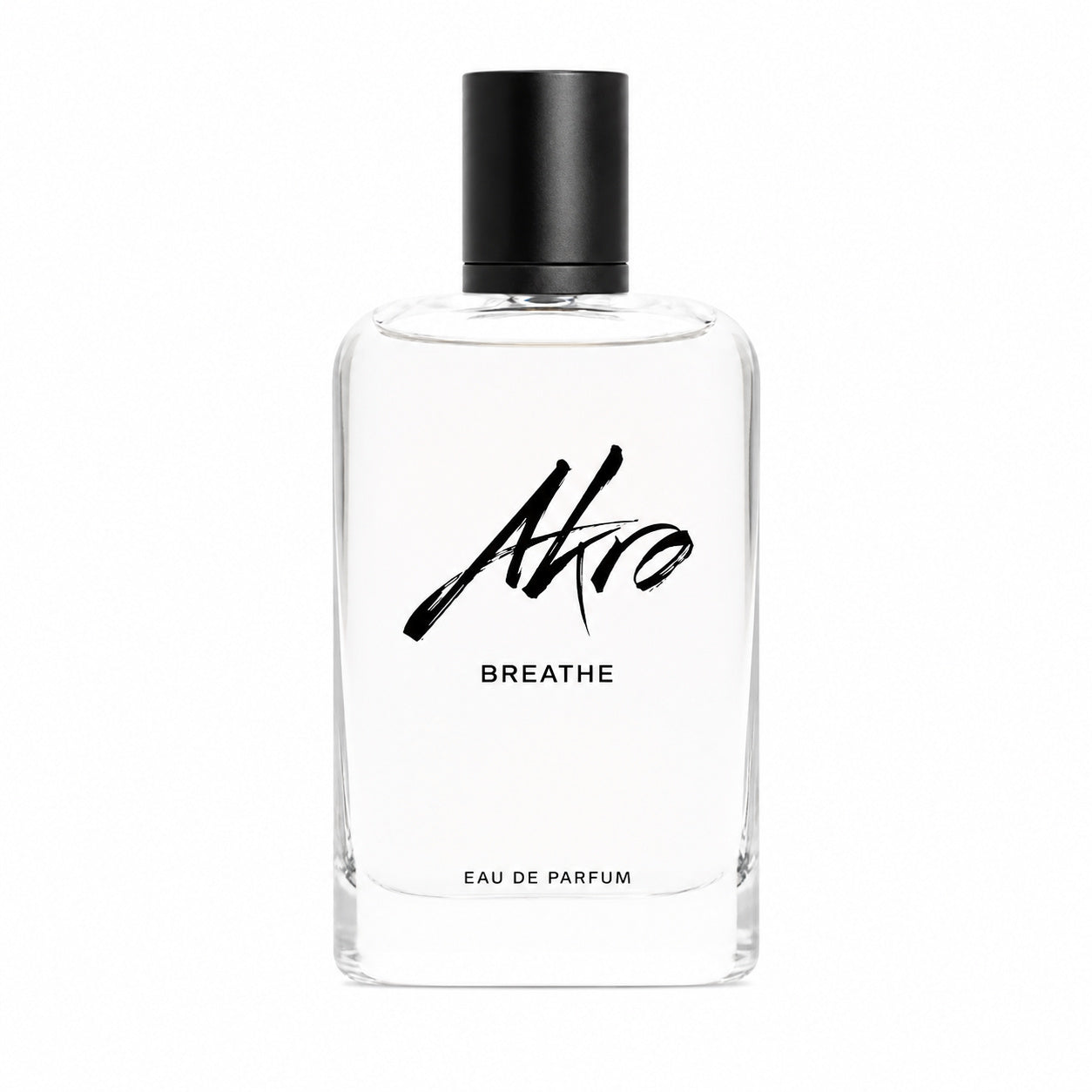 Breathe d'Akro, eau de parfum 100 ml, flacon de face sur fond blanc.