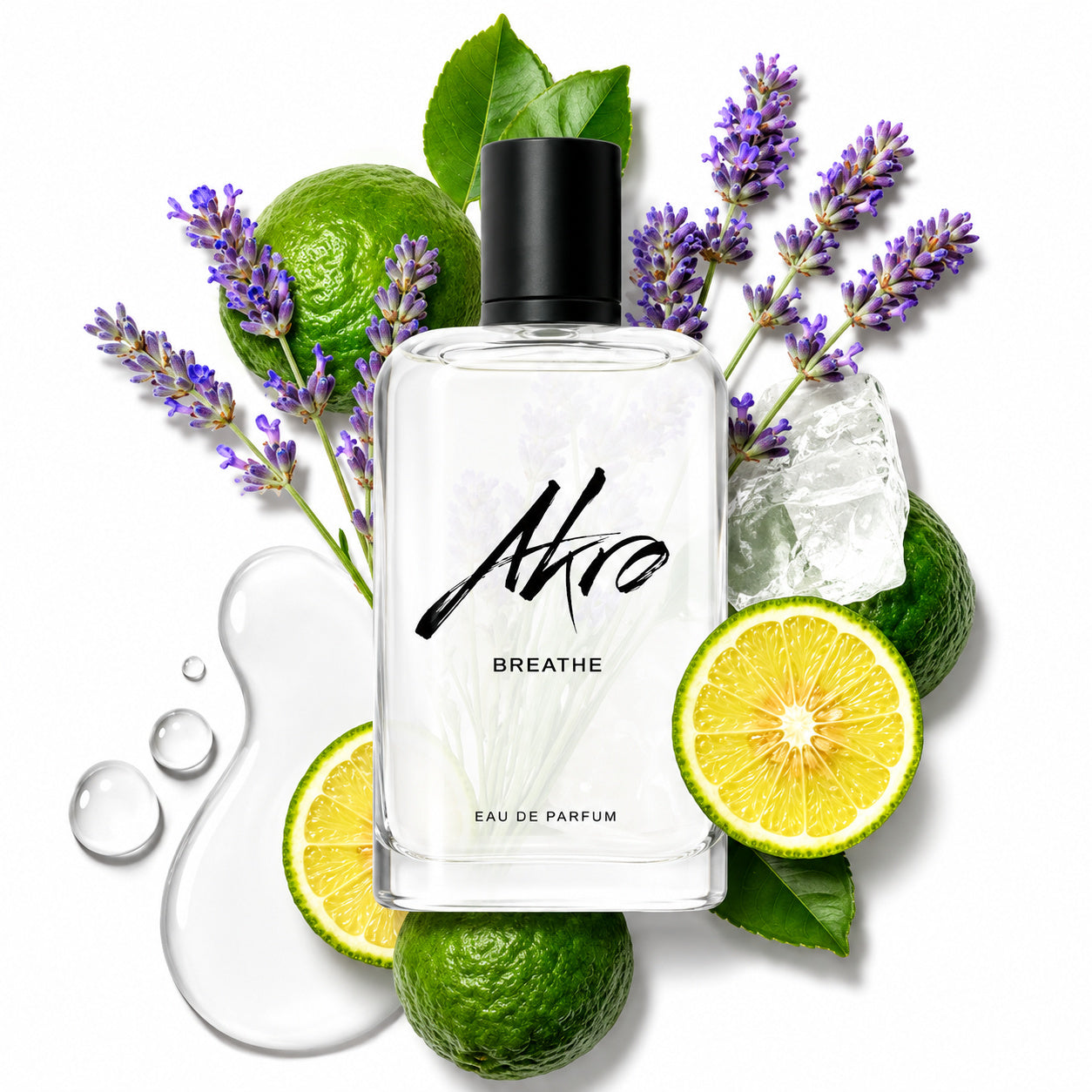 Breathe d'Akro, eau de parfum 100 ml, visuel artistique de la maison.