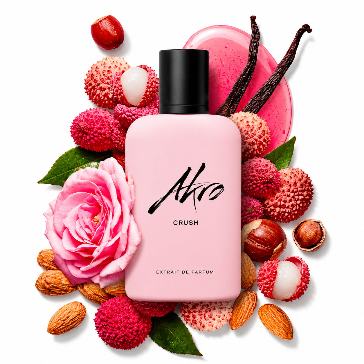 Crush d'Akro, eau de parfum 100 ml, visuel artistique de la maison.