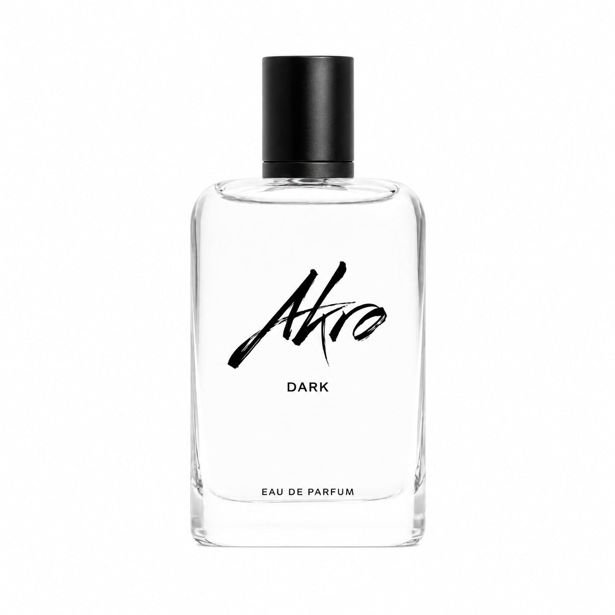Dark d'Akro, eau de parfum 100 ml, flacon de face sur fond blanc.