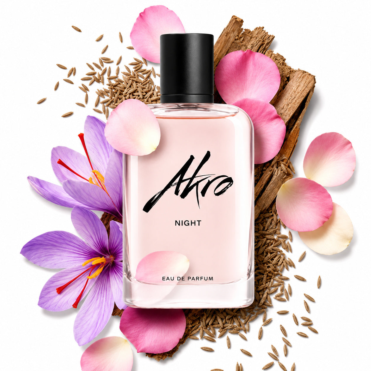 Night d'Akro, eau de parfum 100 ml, visuel artistique de la maison.