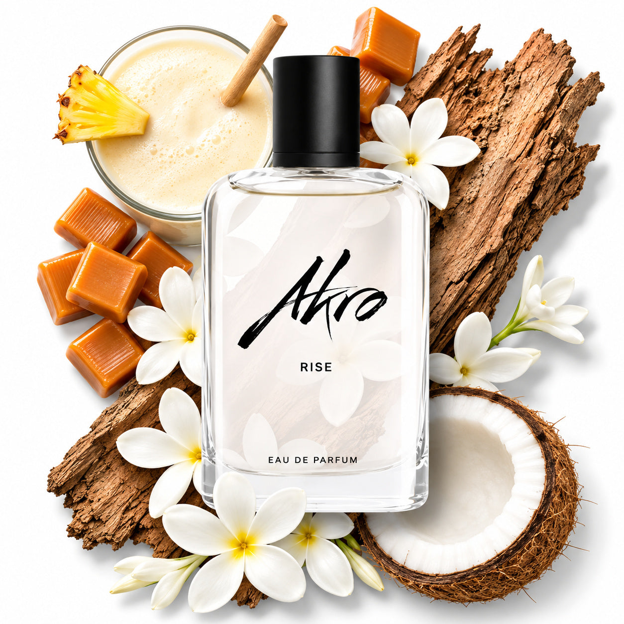 Rise d'Akro, eau de parfum 100 ml, visuel artistique de la maison.