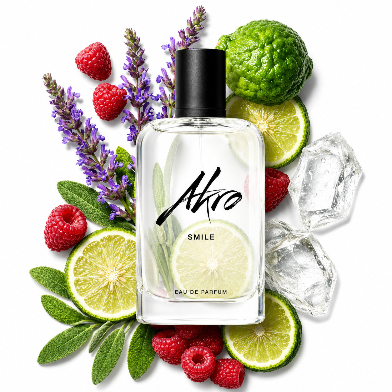 Smile d'Akro, eau de parfum 100 ml, visuel artistique de la maison.