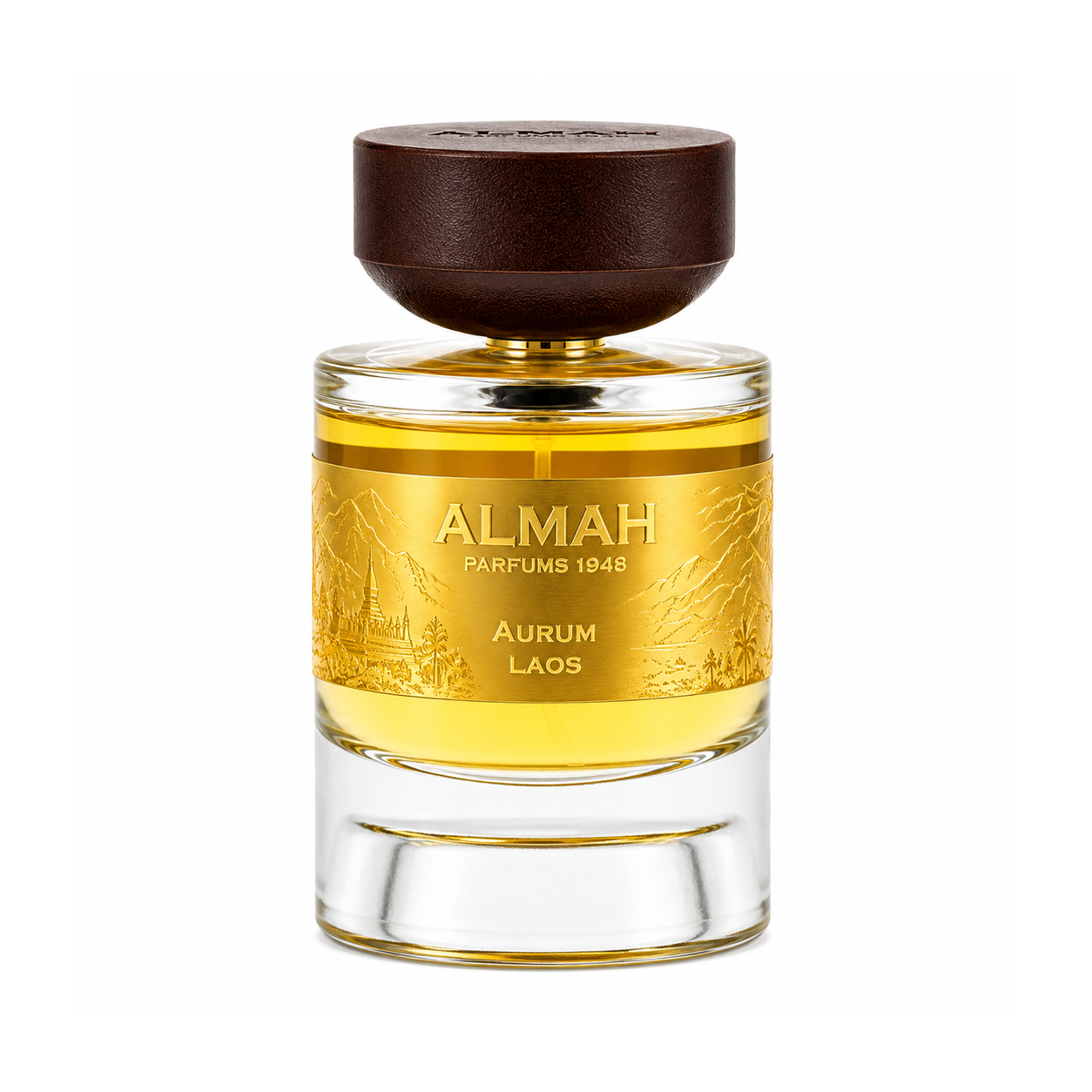 Aurum Laos d'Almah Parfums 1948, eau de parfum 100 ml, flacon de face sur fond blanc.