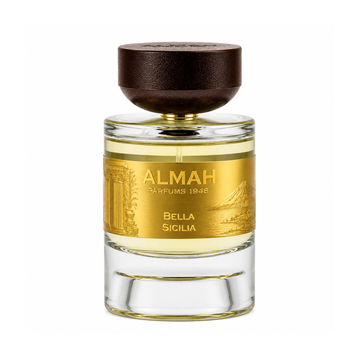 Bella Sicilia d'Almah Parfums 1948, eau de parfum 100 ml, flacon de face sur fond blanc.