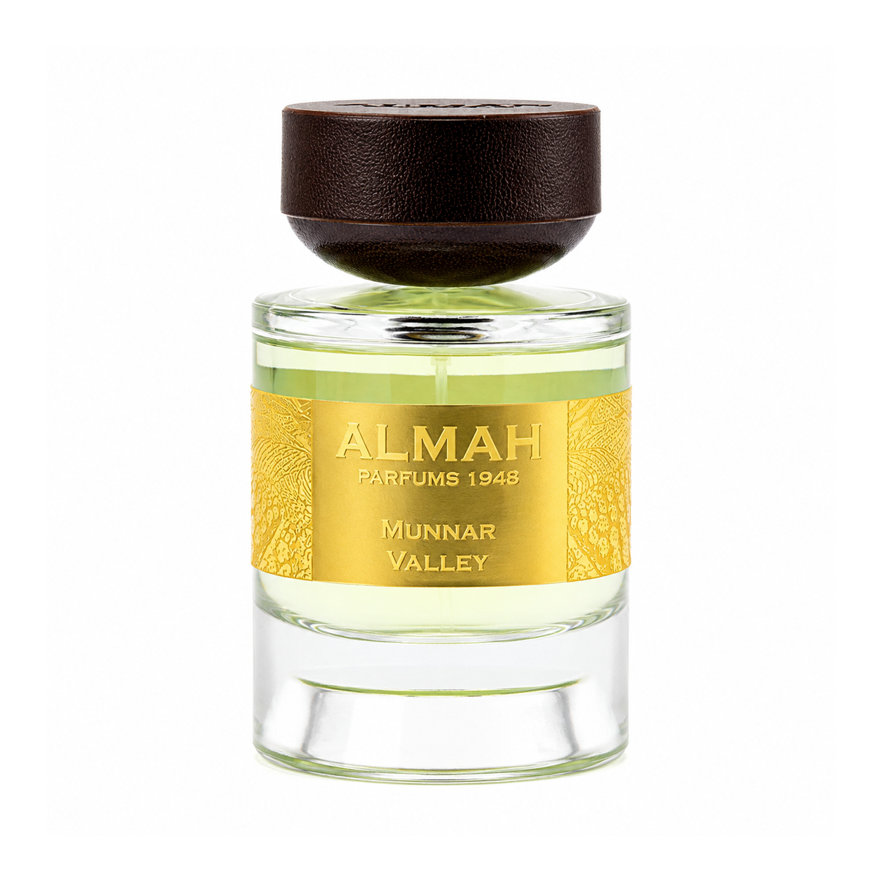 Munnar Valley d'Almah Parfums 1948, eau de parfum 100 ml, flacon de face sur fond blanc.