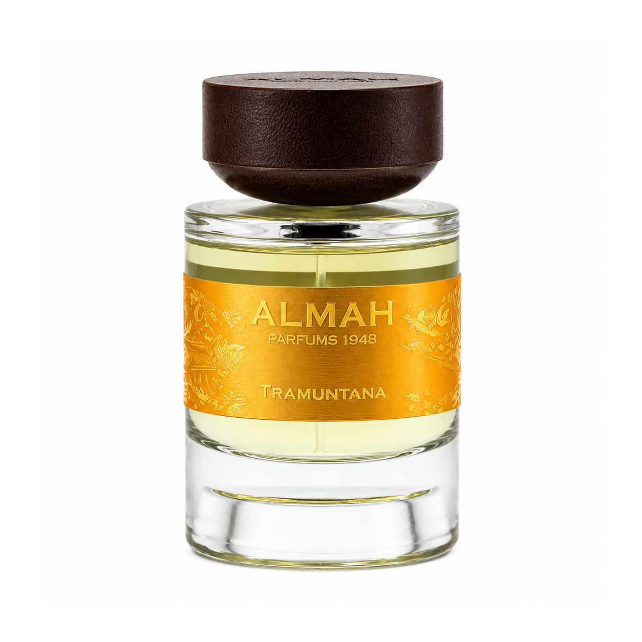 Tramuntana d'Almah Parfums 1948, eau de parfum 100 ml, flacon de face sur fond blanc.